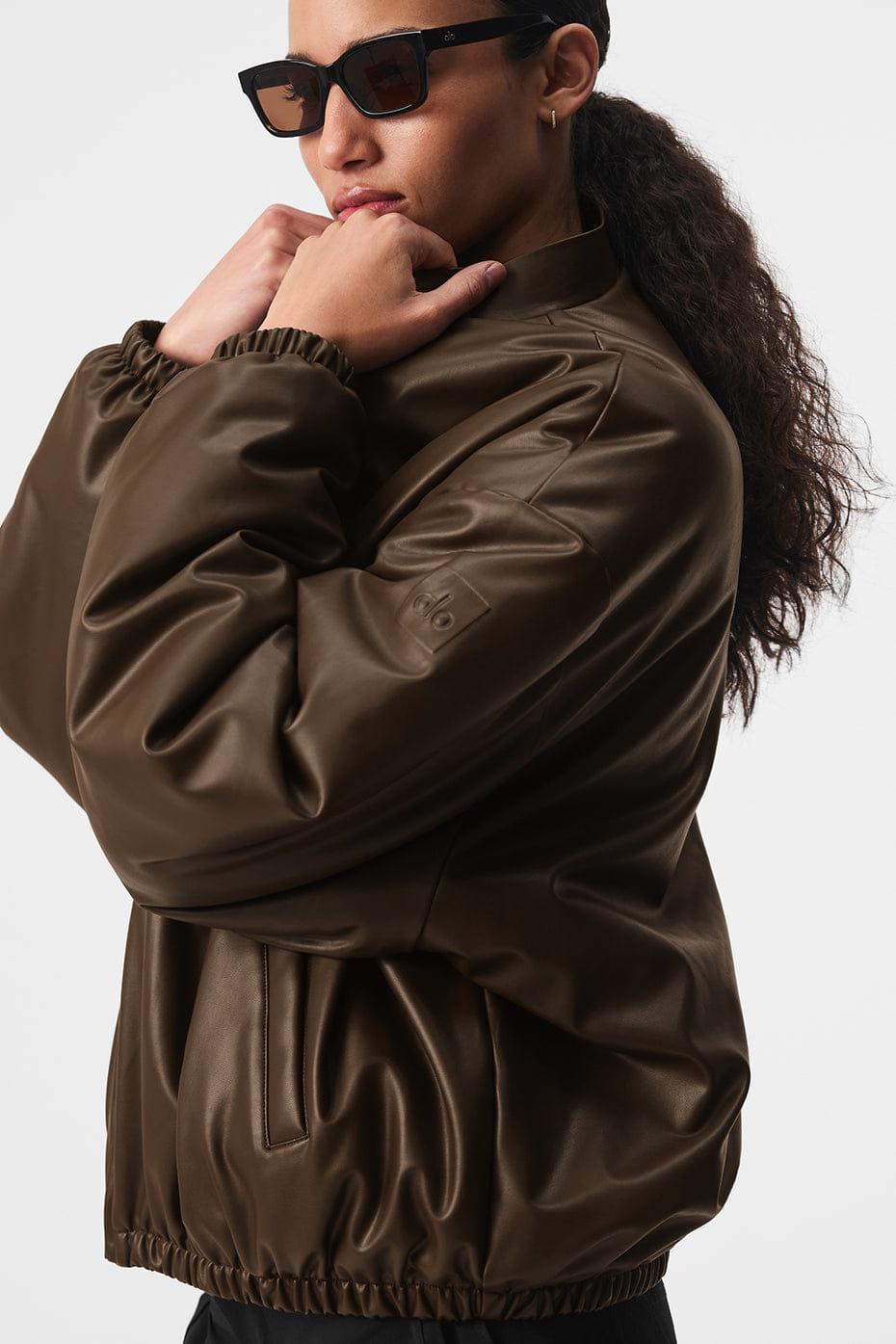 Alo Yoga Faux Leather Premier Bomber - Espresso