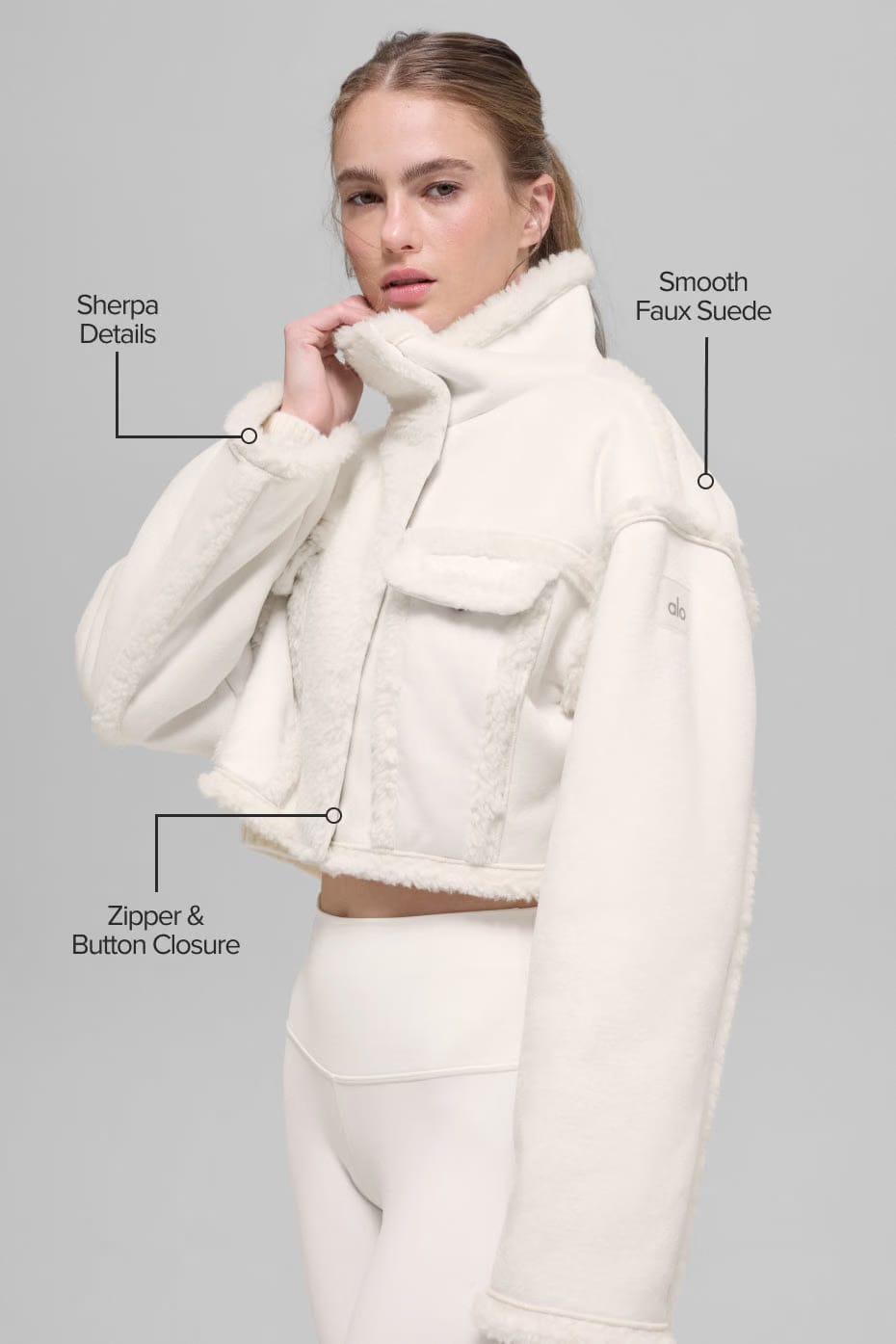Alo Yoga Faux Shearling Snowfall Cropped Jacket - Ivory