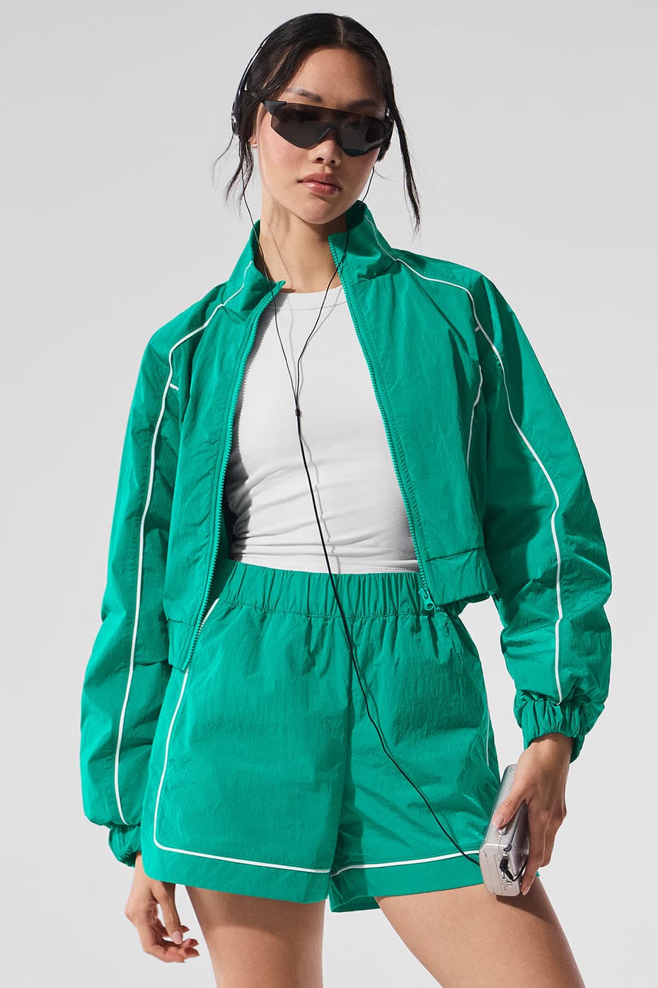 Alo Yoga Motivate Full-Zip Track Jacket - Spruce Green/White