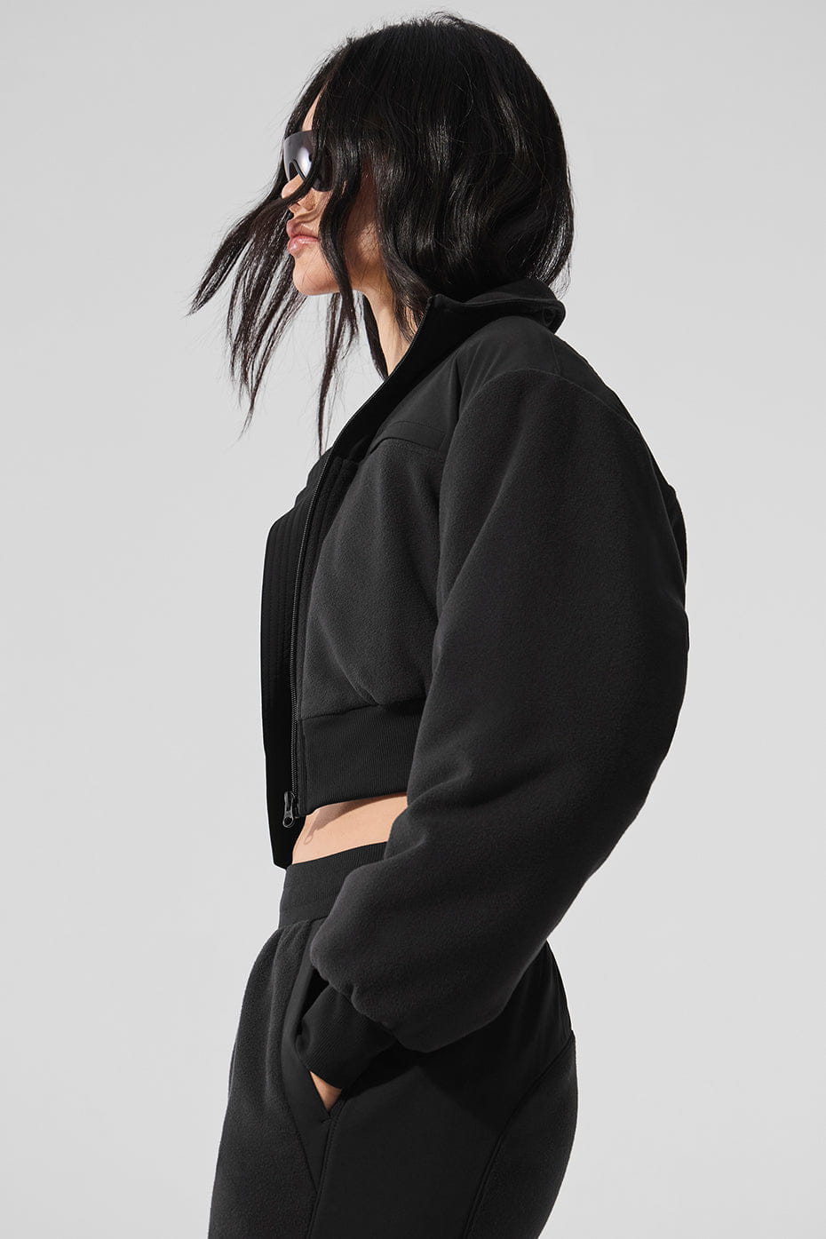 Alo Yoga Polar Fleece Cropped Wintry Mix Jacket - Black