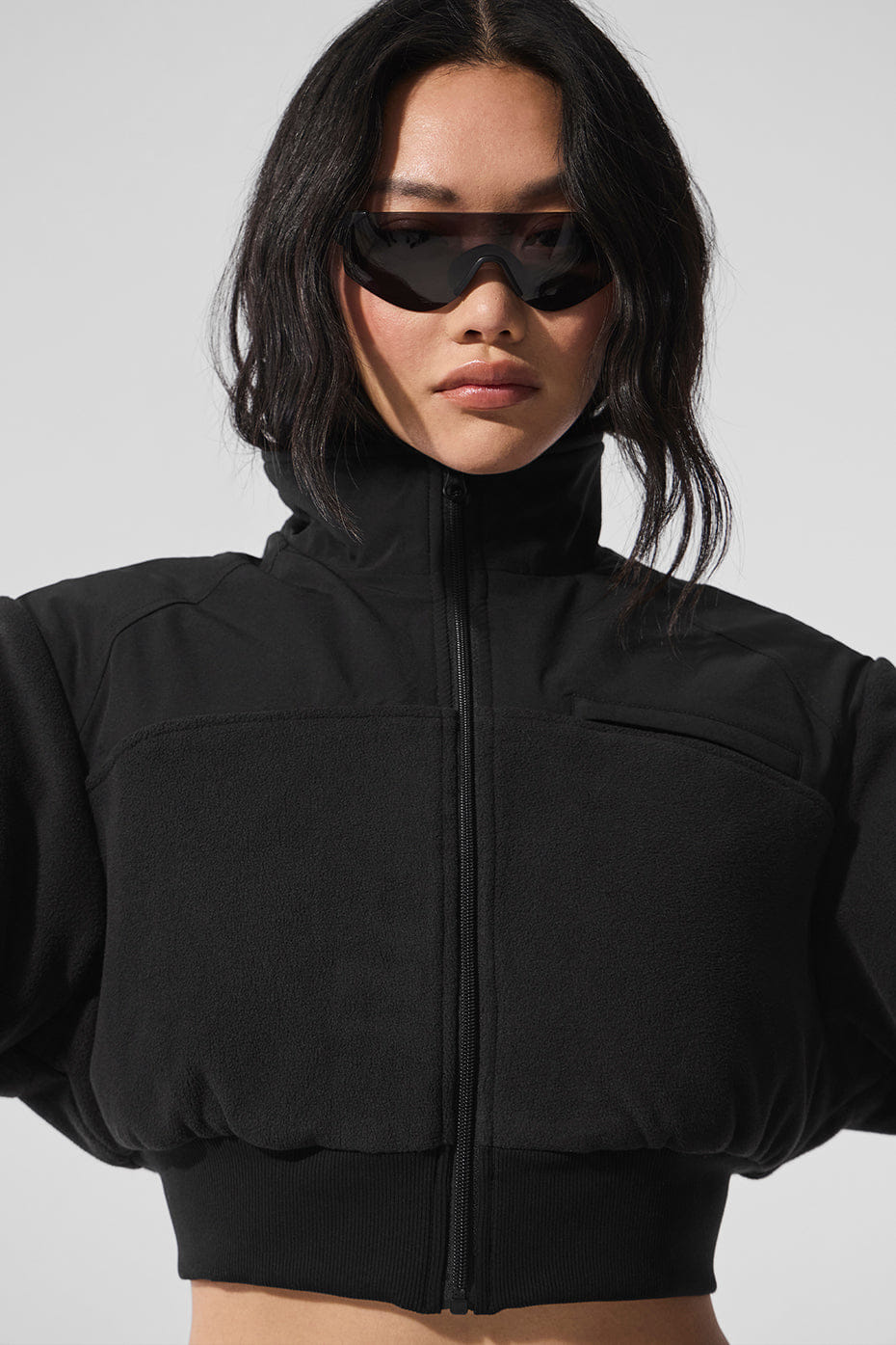 Alo Yoga Polar Fleece Cropped Wintry Mix Jacket - Black
