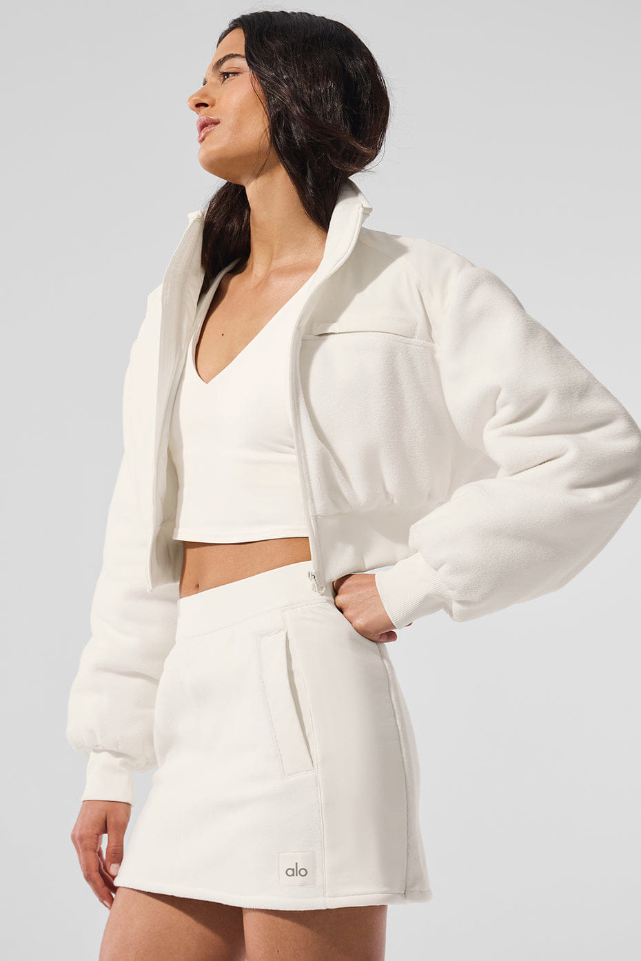 Alo Yoga Polar Fleece Cropped Wintry Mix Jacket - Ivory