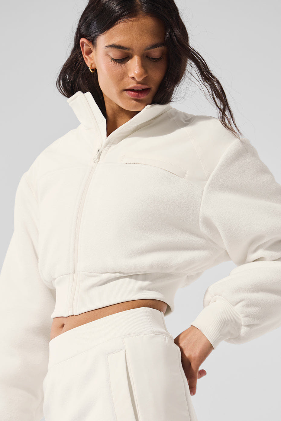 Alo Yoga Polar Fleece Cropped Wintry Mix Jacket - Ivory