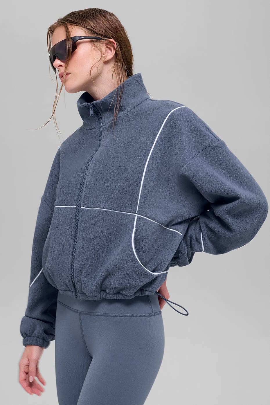 Alo Yoga Polar Fleece Game Time Full Zip Jacket - Bluestone/White