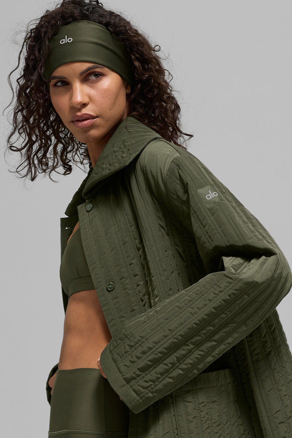 Alo Yoga Quilted Skyline Long Coat - Green Olive