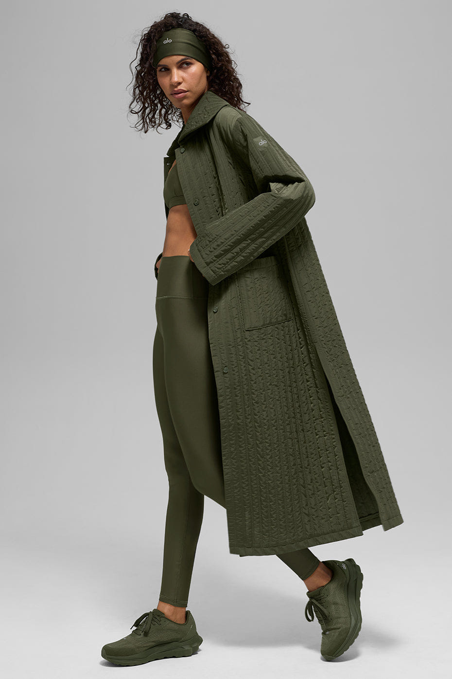 Alo Yoga Quilted Skyline Long Coat - Green Olive