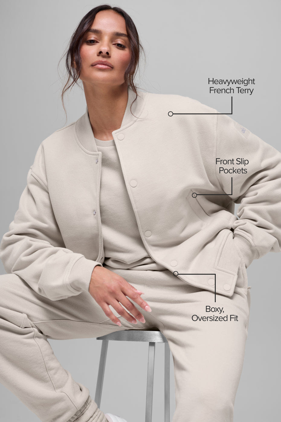 Alo Yoga Renown Varsity Jacket - Bone