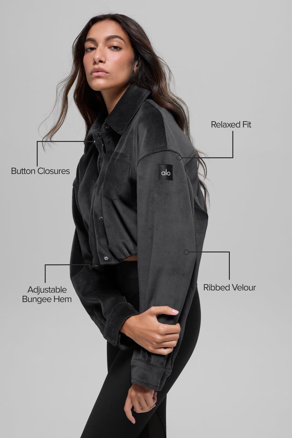 Alo Yoga Ribbed Velour Cropped Mountain Side Jacket - Black