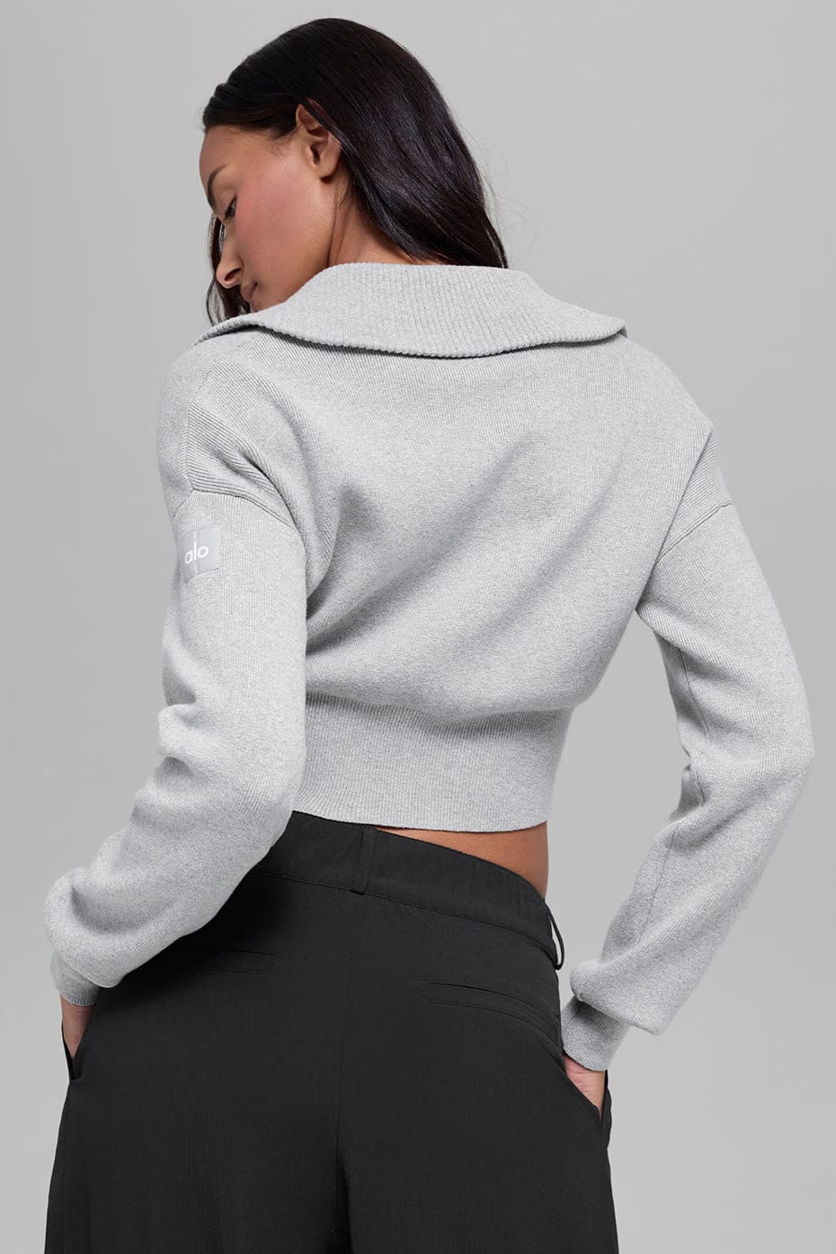 Alo Yoga Scholar Knit Cropped Full Zip Jacket - Athletic Heather Grey