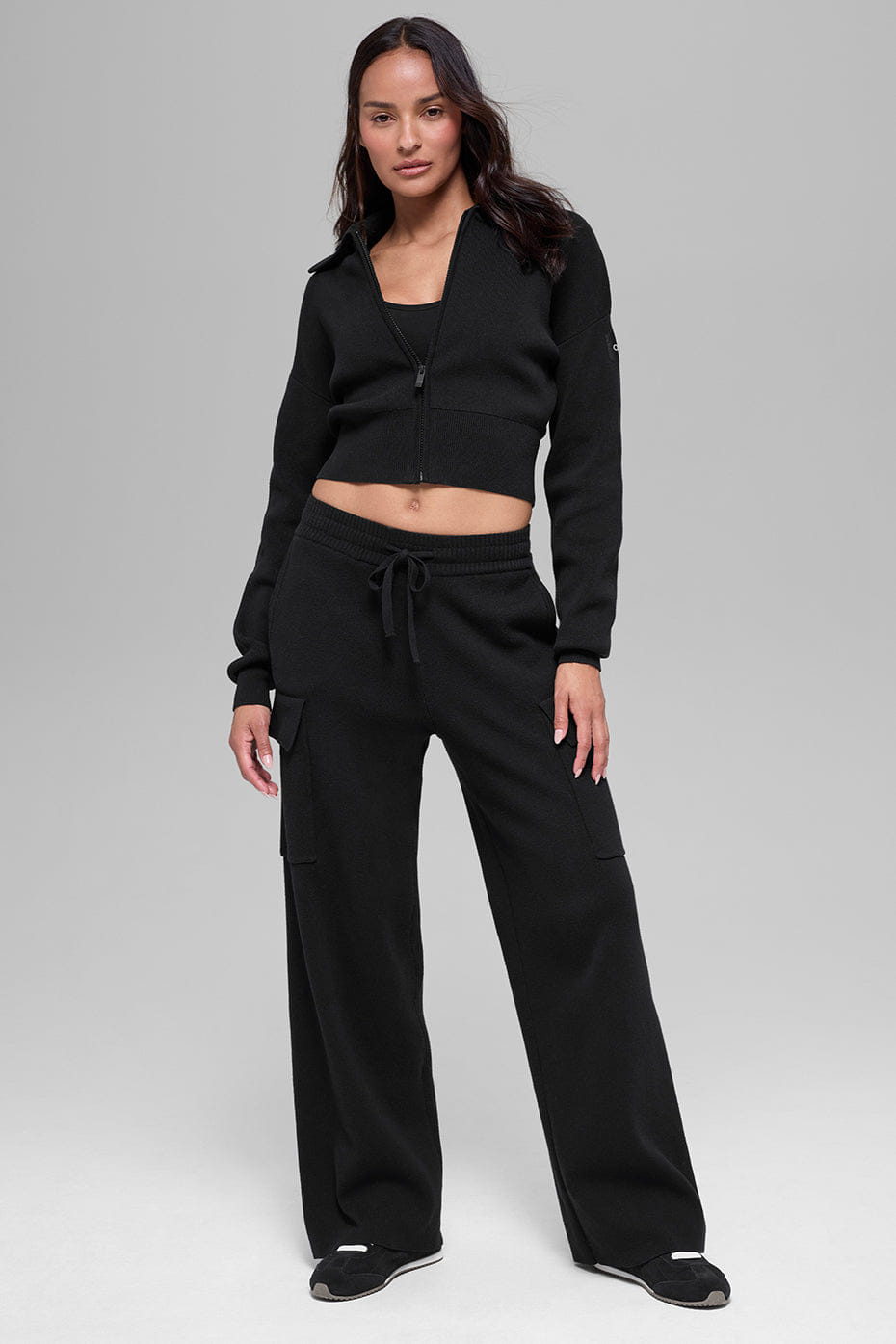 Alo Yoga Scholar Knit Cropped Full Zip Jacket - Black