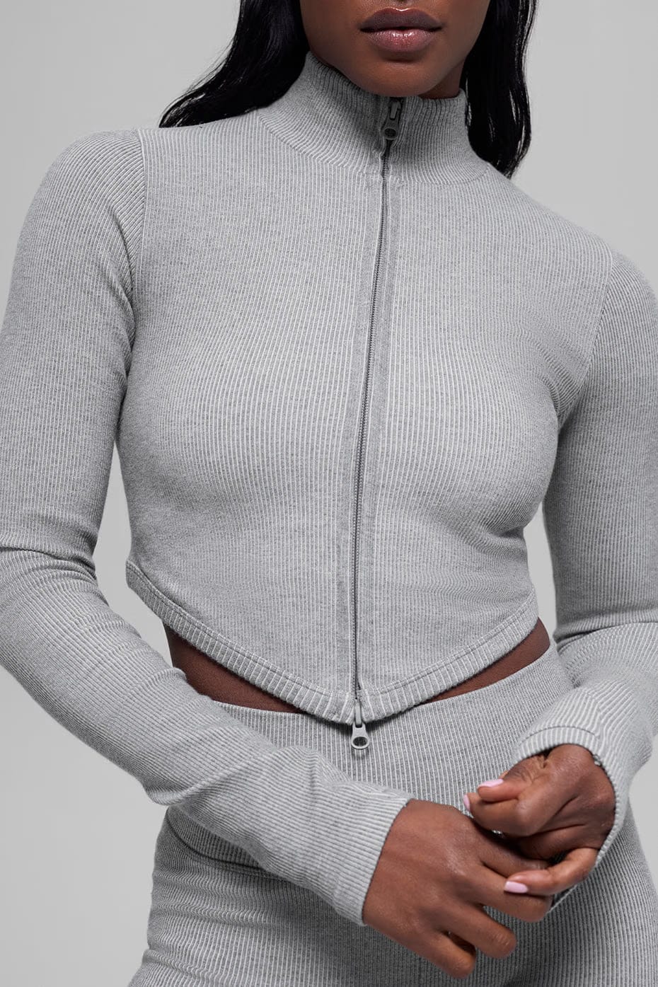 Alo Yoga Seamless Two Tone Rib Jacket - Light Misty Grey Heather