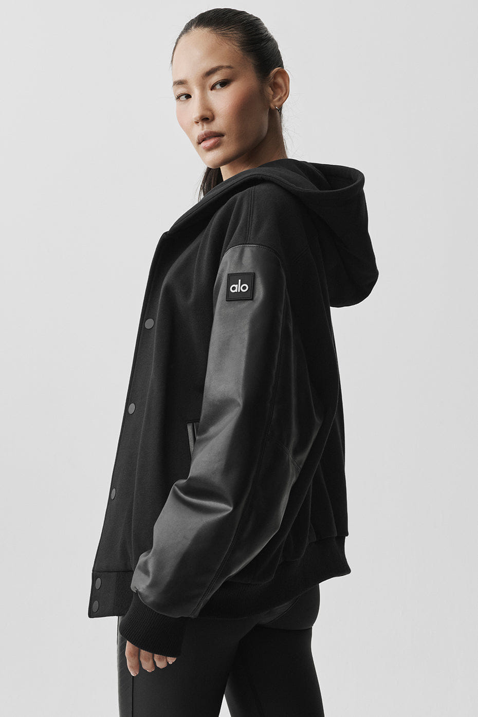 Alo Yoga Select Hooded Bomber Jacket - Black