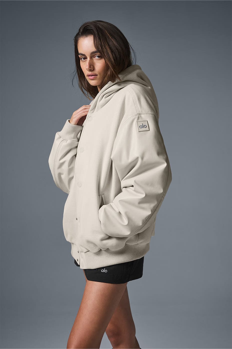 Alo Yoga Select Hooded Bomber Jacket - Bone