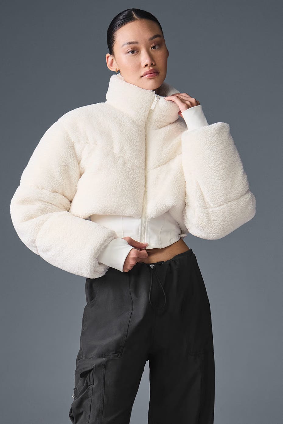 Alo Yoga Sherpa Main Act Corset Puffer - Ivory