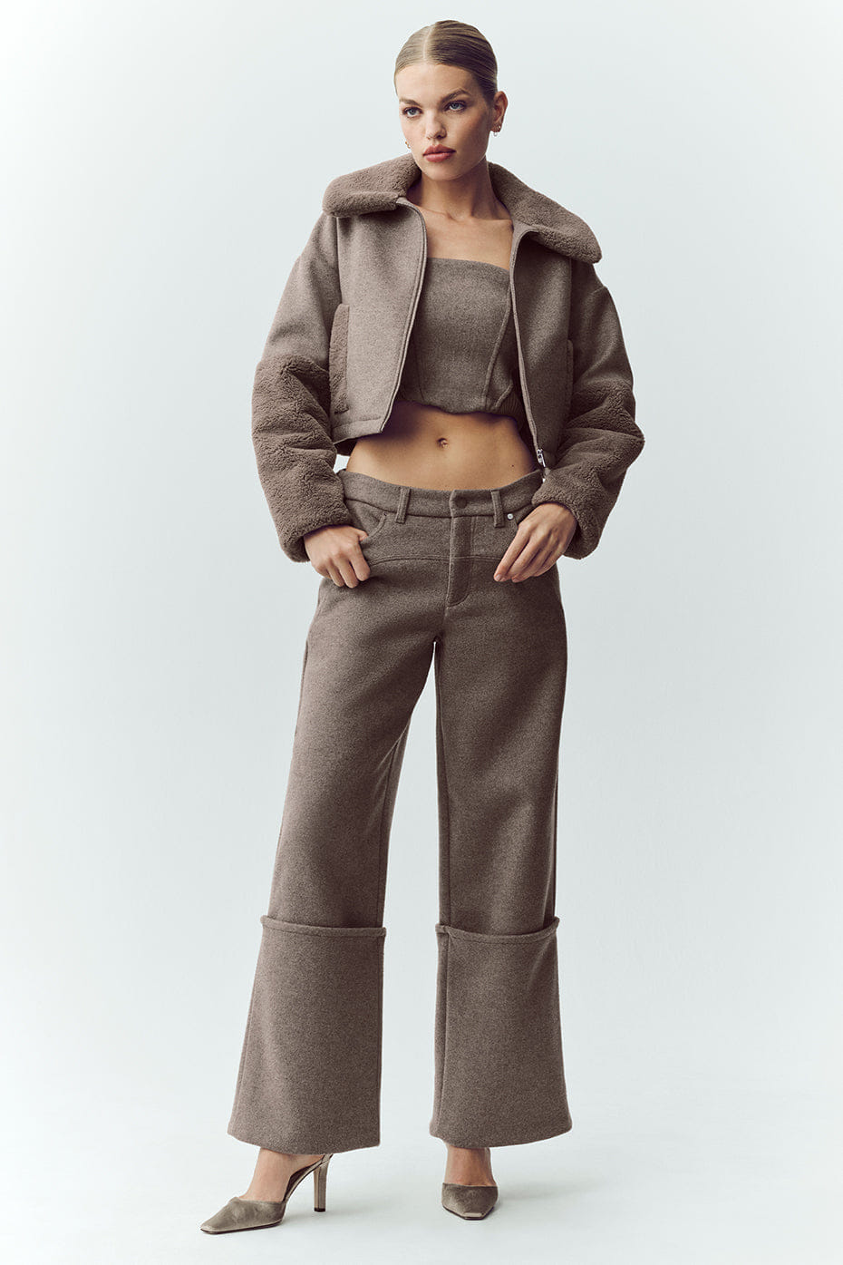 Alo Yoga Wool Blend Nightfall Bomber - Alpine Cocoa Heather