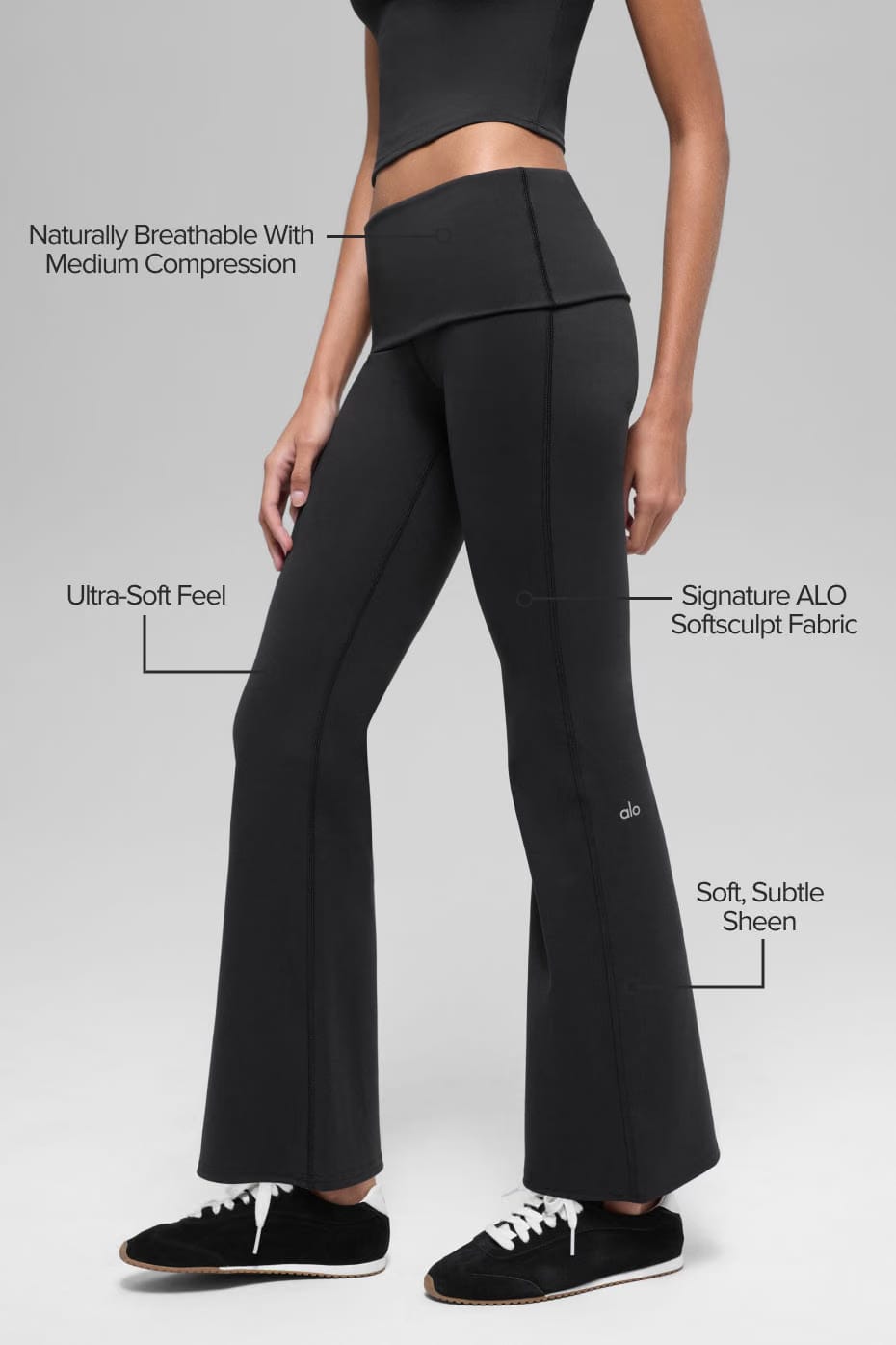 Alo Yoga ALO Softsculpt 7/8 Foldover Flare Legging - Black