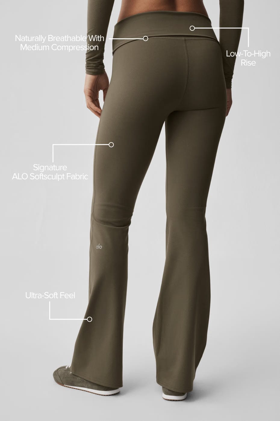 Alo Yoga ALO Softsculpt Foldover Flare Legging - Olive Tree