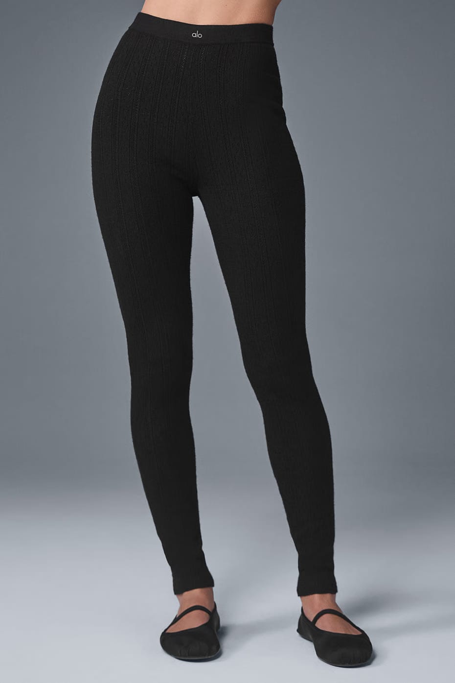 Alo Yoga Pointelle Sweater High-Waist Be Mine Legging - Black