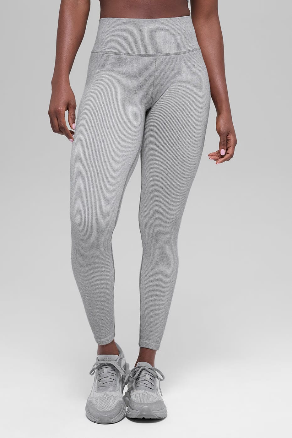 Alo Yoga Seamless High-Waist Two Tone Rib Legging - Light Misty Grey Heather