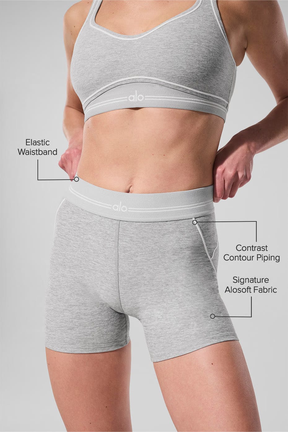 Alo Yoga 4” Alosoft High-Waist Heart Throb Short - Athletic Heather Grey/White
