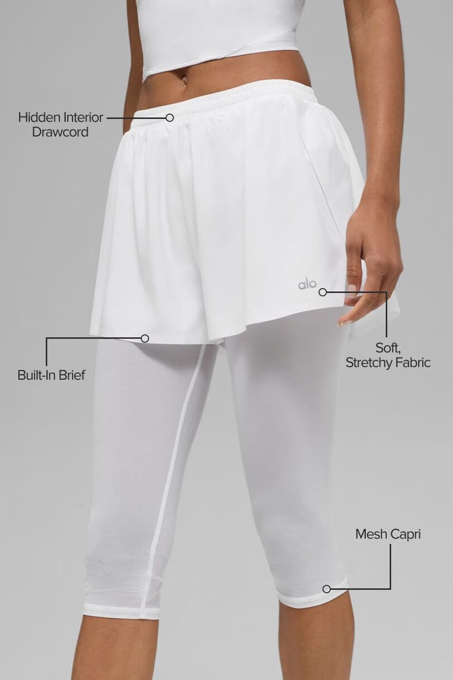 Alo Yoga Mesh Front Runner 2 In 1 Short - White