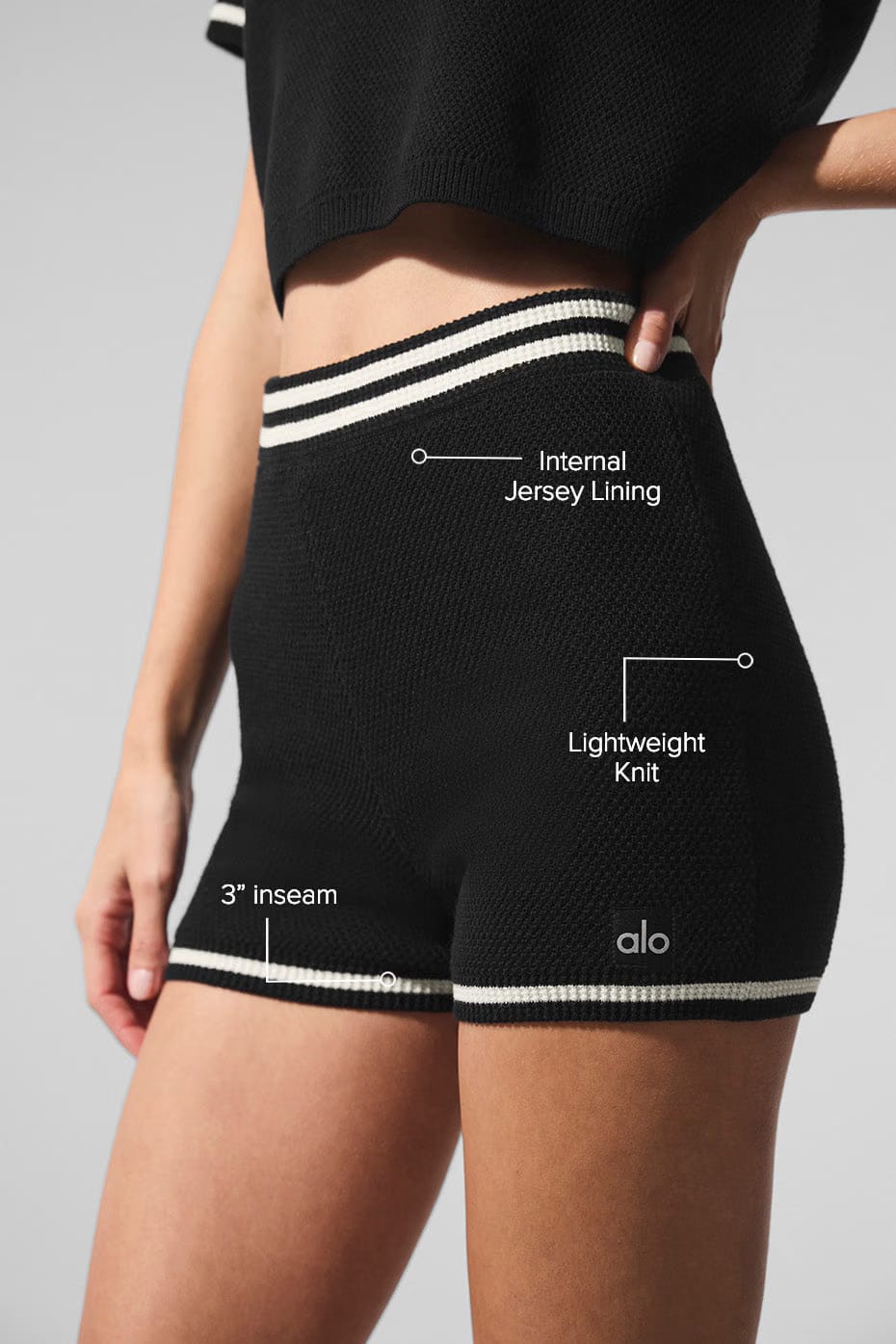 Alo Yoga Tennis Club Sweater Knit Hot Short - Black/Ivory