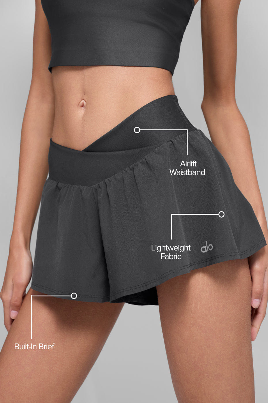 Alo Yoga V-Cute Running Short - Anthracite