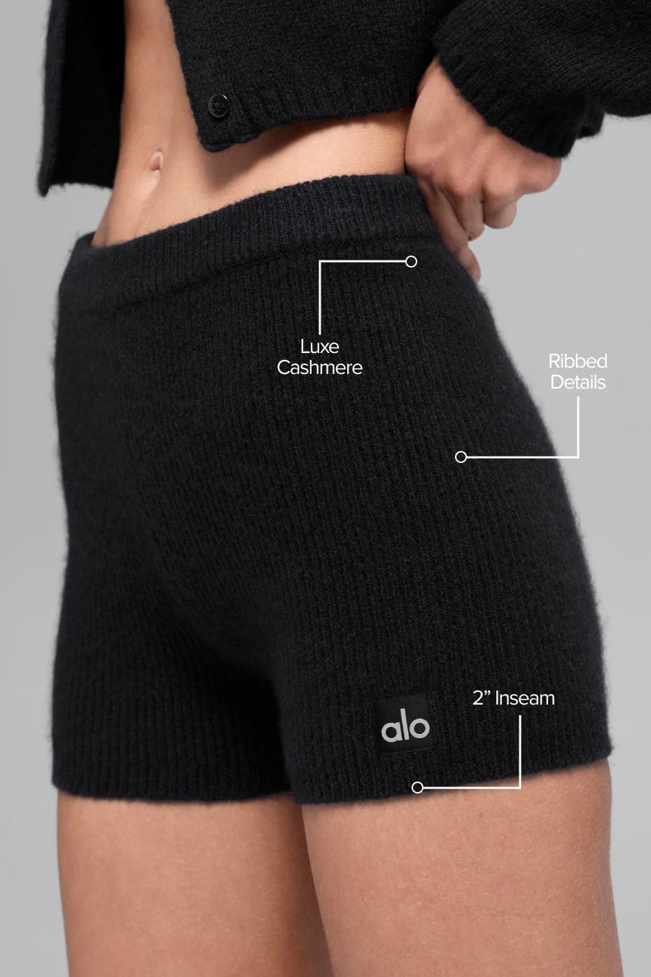 Alo Yoga Wool Cashmere Ribbed Noble Short - Black