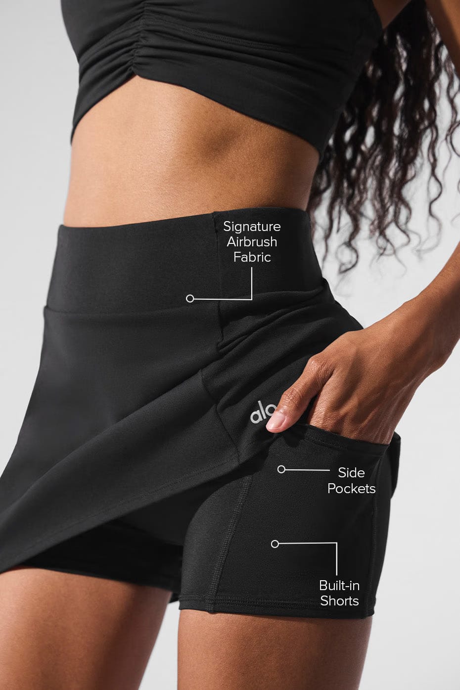 Alo Yoga Airbrush High-Waist Good Form Tennis Skirt - Black