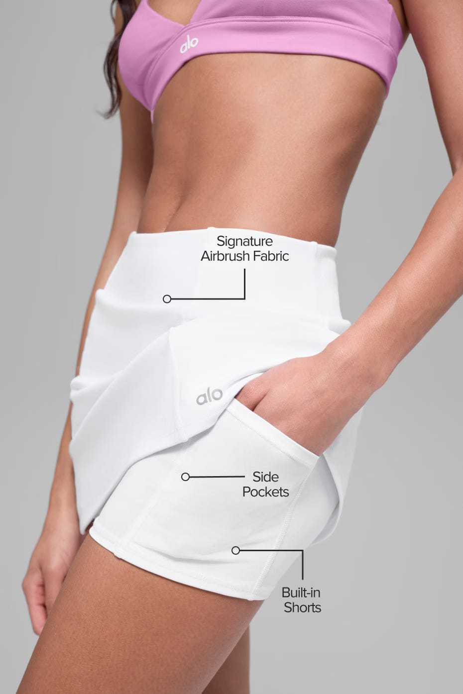 Alo Yoga Airbrush High-Waist Good Form Tennis Skirt - White