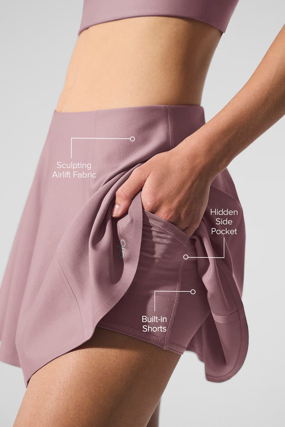 Alo Yoga Airlift Down The Line Tennis Skirt - Smoky Quartz