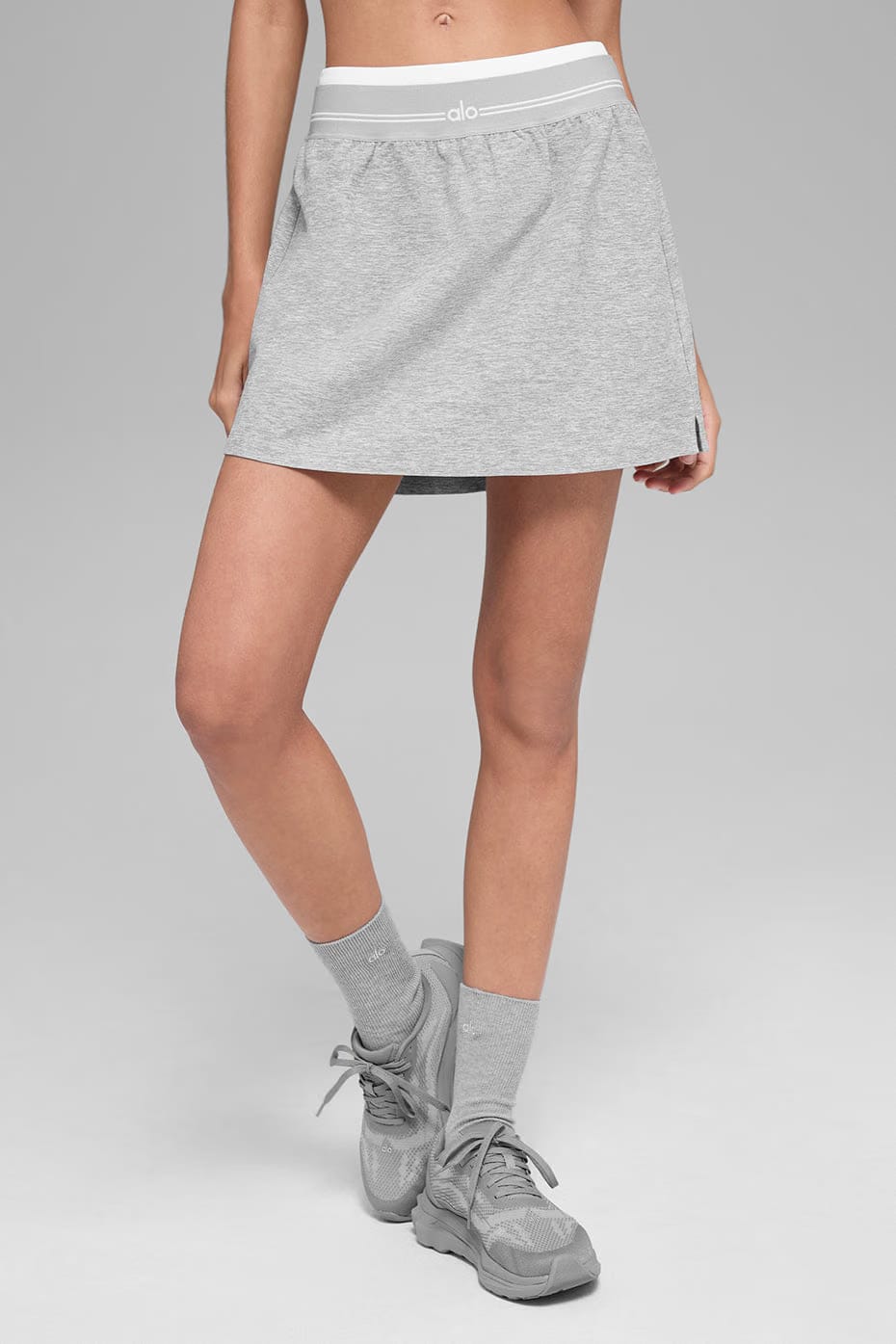 Alo Yoga Alosoft Better Together Tennis Skirt - Athletic Heather Grey/White