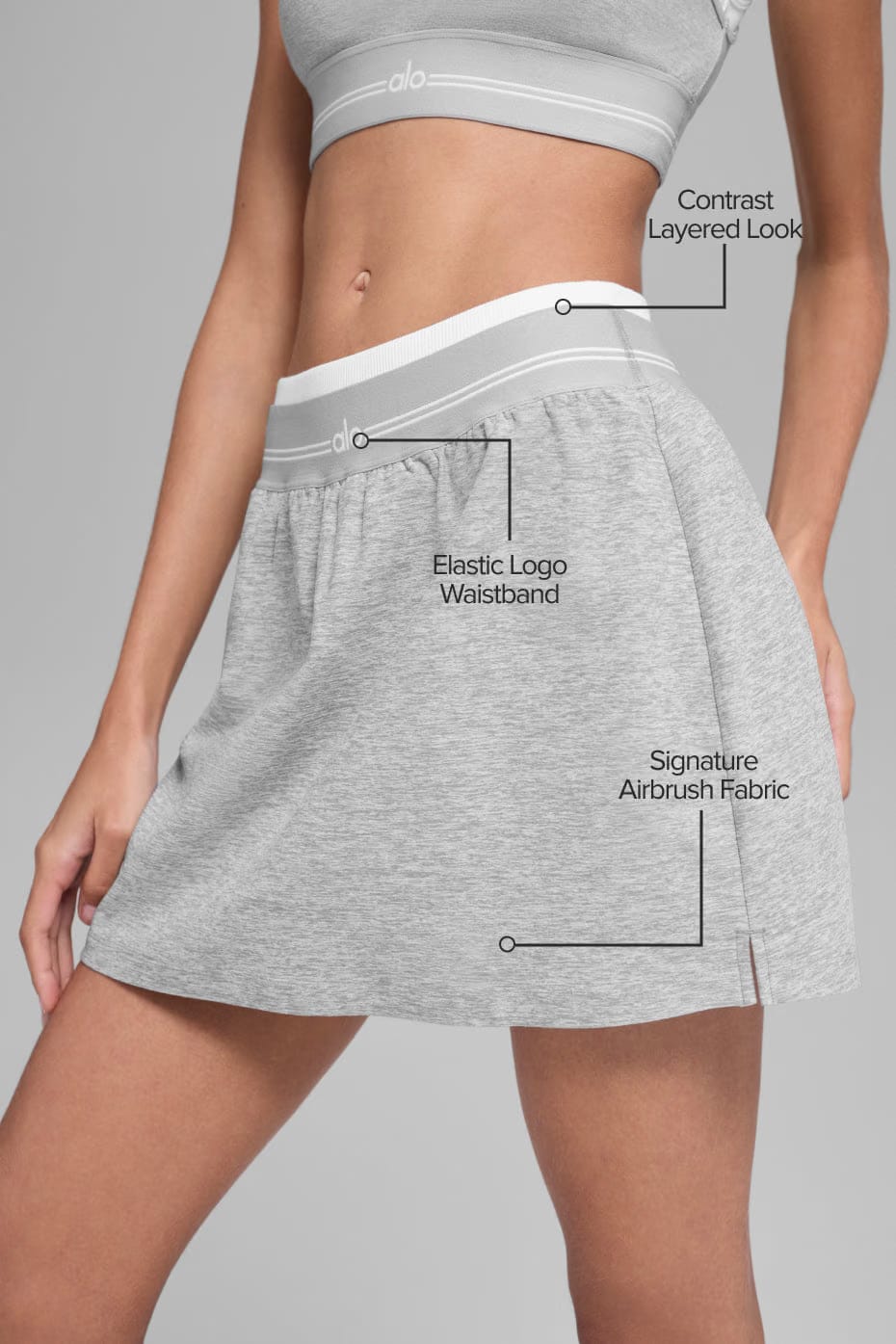 Alo Yoga Alosoft Better Together Tennis Skirt - Athletic Heather Grey/White