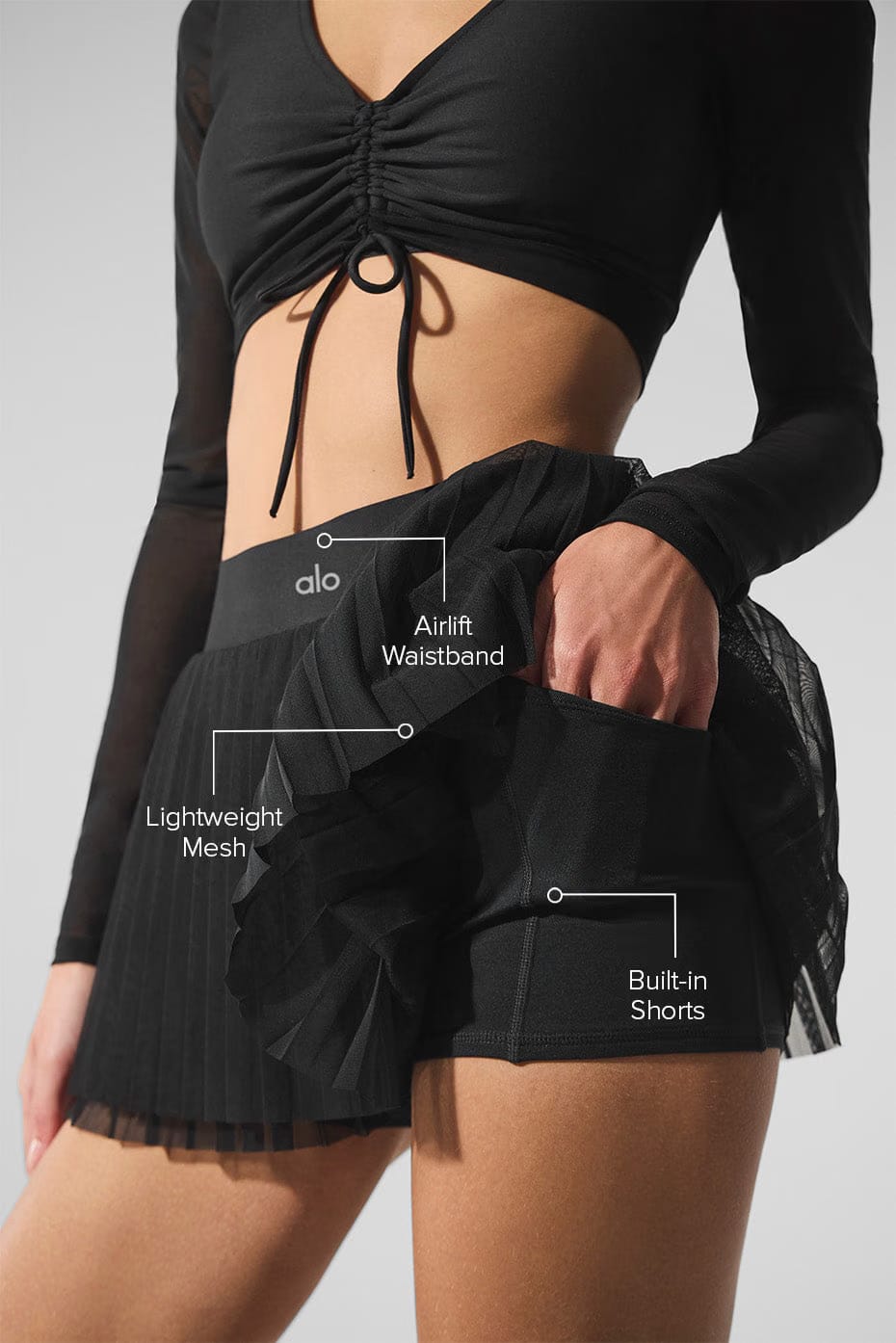 Alo Yoga Mesh Baseline Tennis Skirt - Black