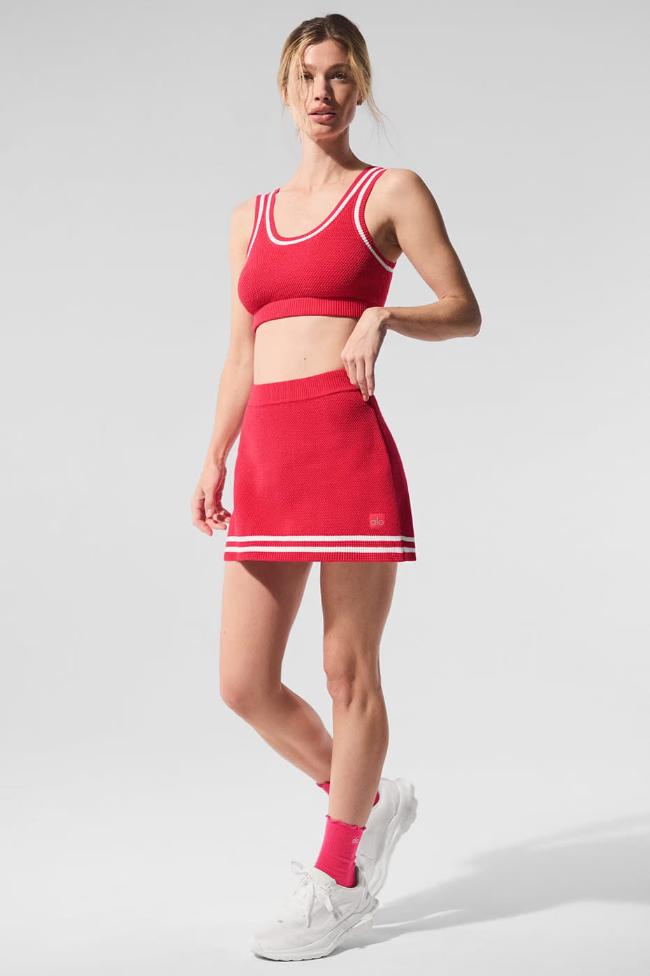 Alo Yoga Tennis Club Sweater Knit Skirt - Candy Red/White