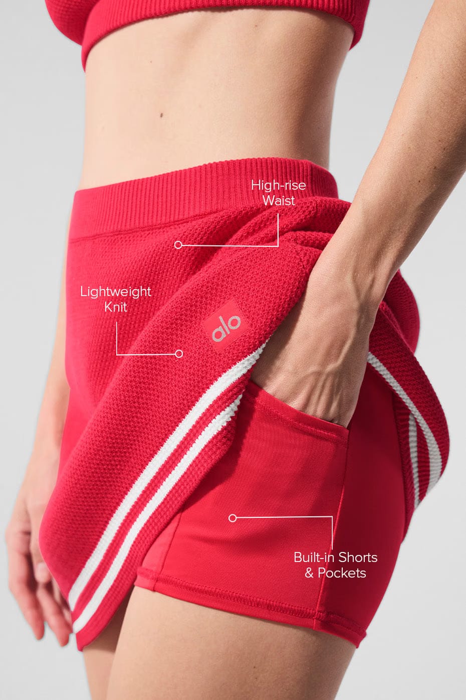 Alo Yoga Tennis Club Sweater Knit Skirt - Candy Red/White