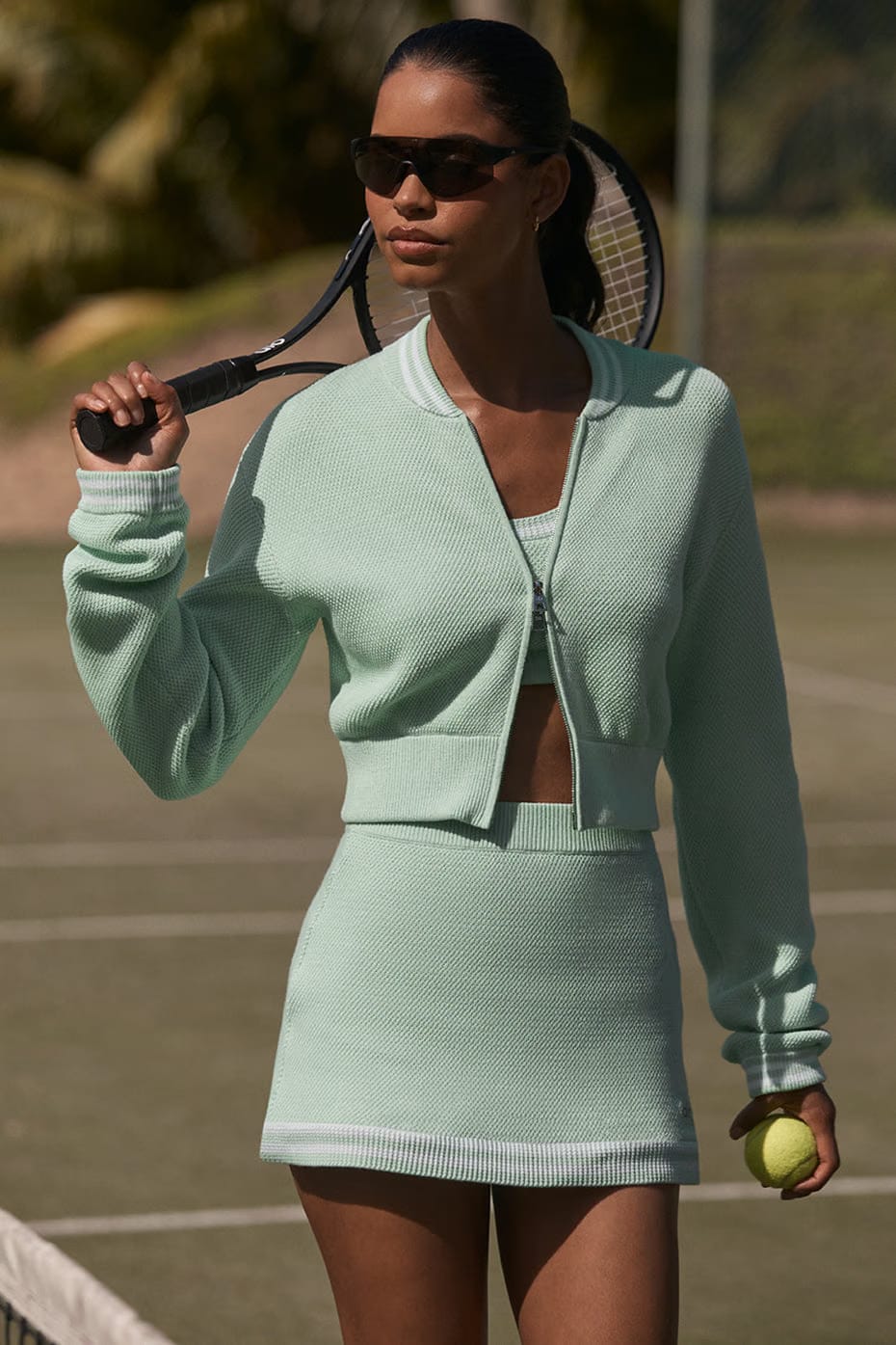 Alo Yoga Tennis Club Sweater Knit Skirt - Spearmint/White