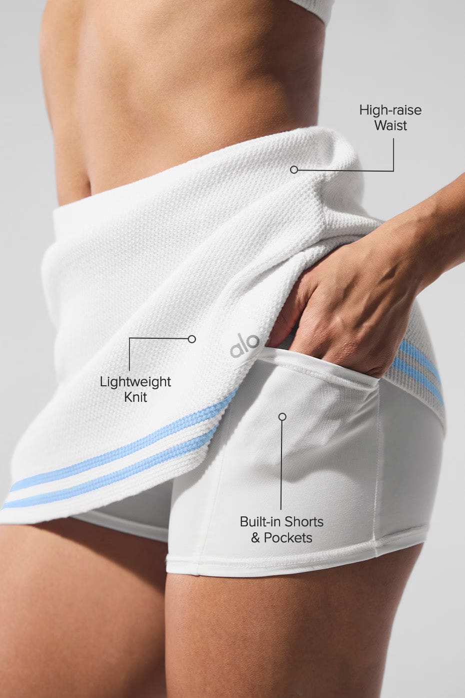 Alo Yoga Tennis Club Sweater Knit Skirt - White/Seashell Blue