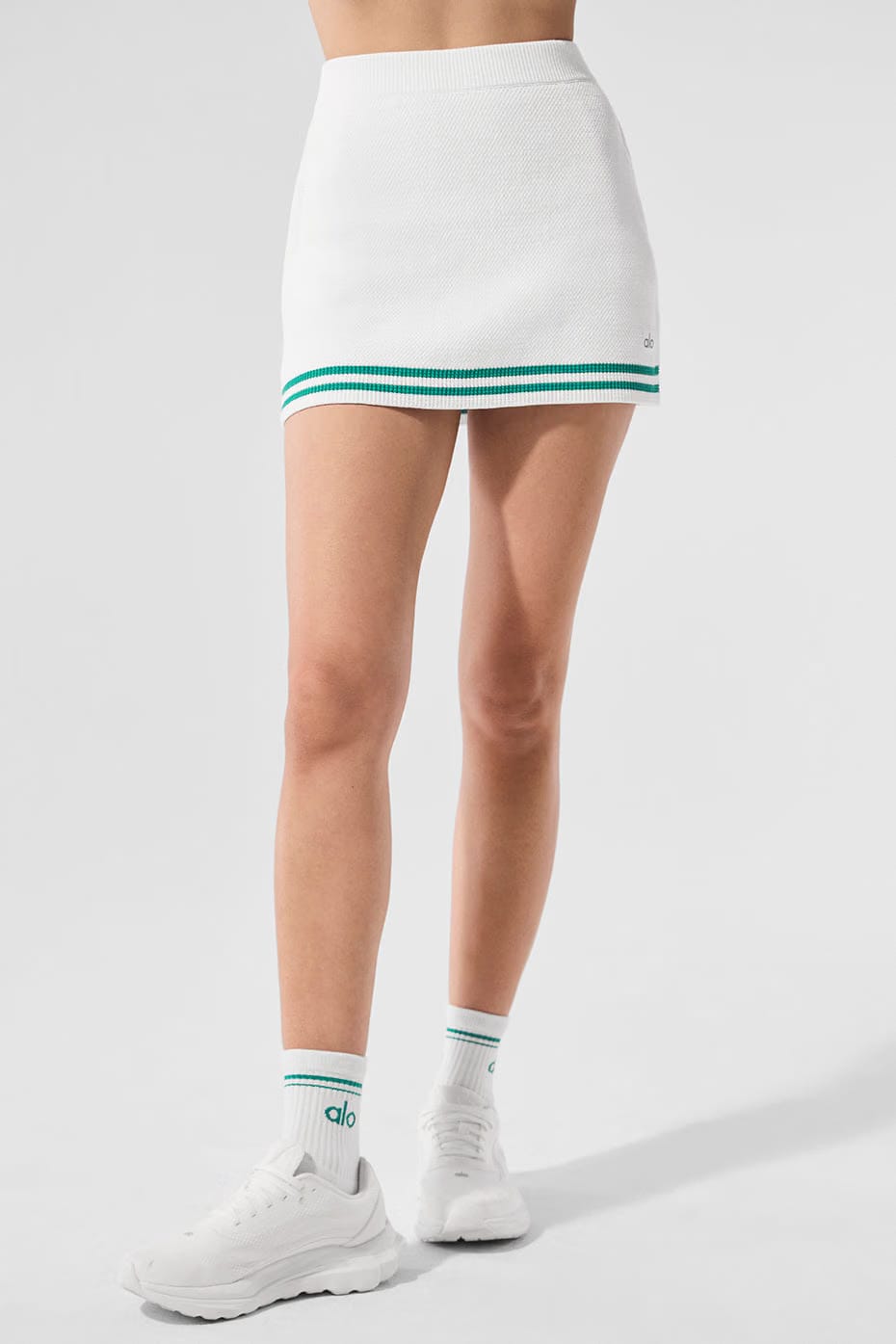Alo Yoga Tennis Club Sweater Knit Skirt - White/Spruce Green