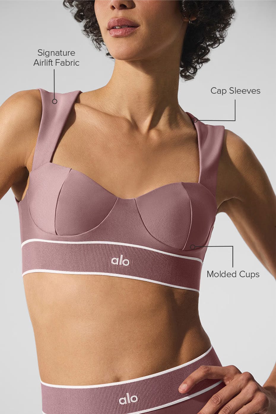 Alo Yoga Airlift Alignment Bra - Smoky Quartz/White