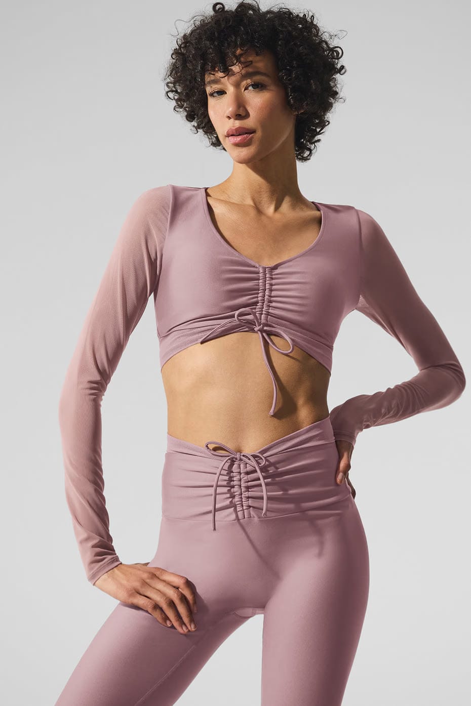 Alo Yoga Airlift Mesh Divine Long Sleeve Bra - Smoky Quartz