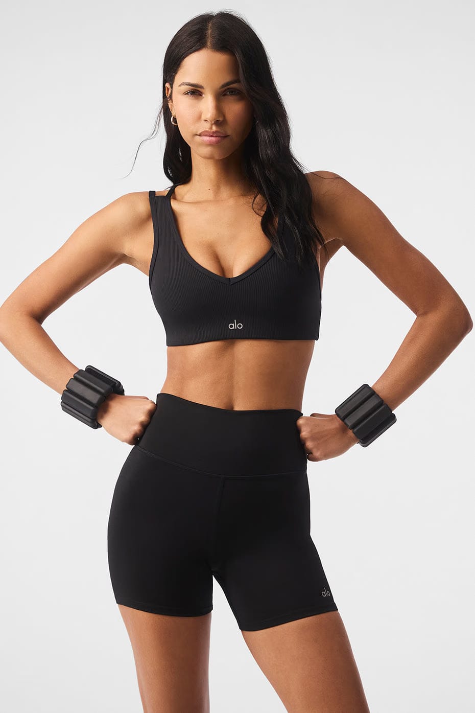 Alo Yoga Airlift Ribbed Jump Start V-Neck Bra - Black