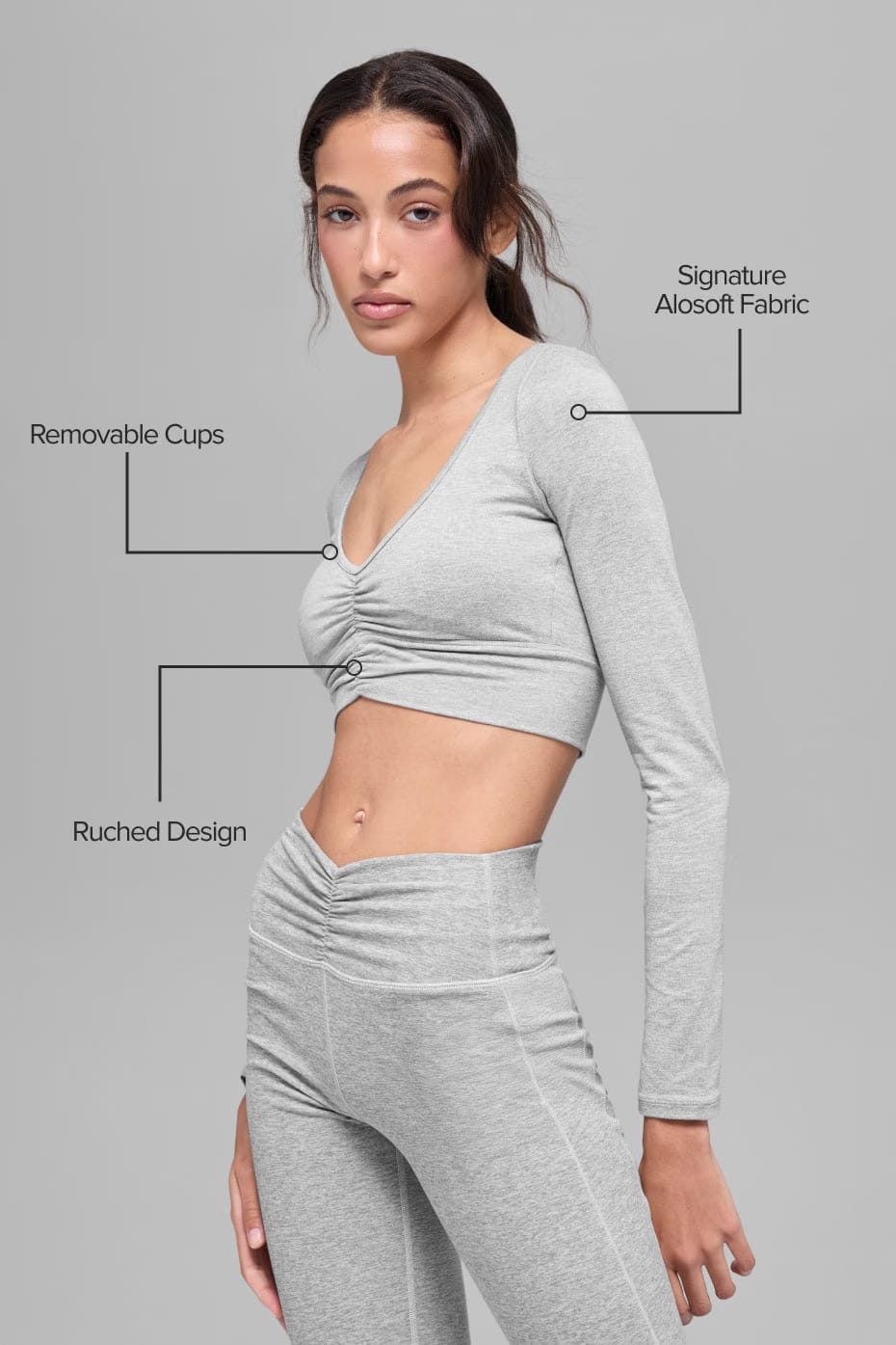 Alo Yoga Alosoft Intuition Long Sleeve Bra - Athletic Heather Grey