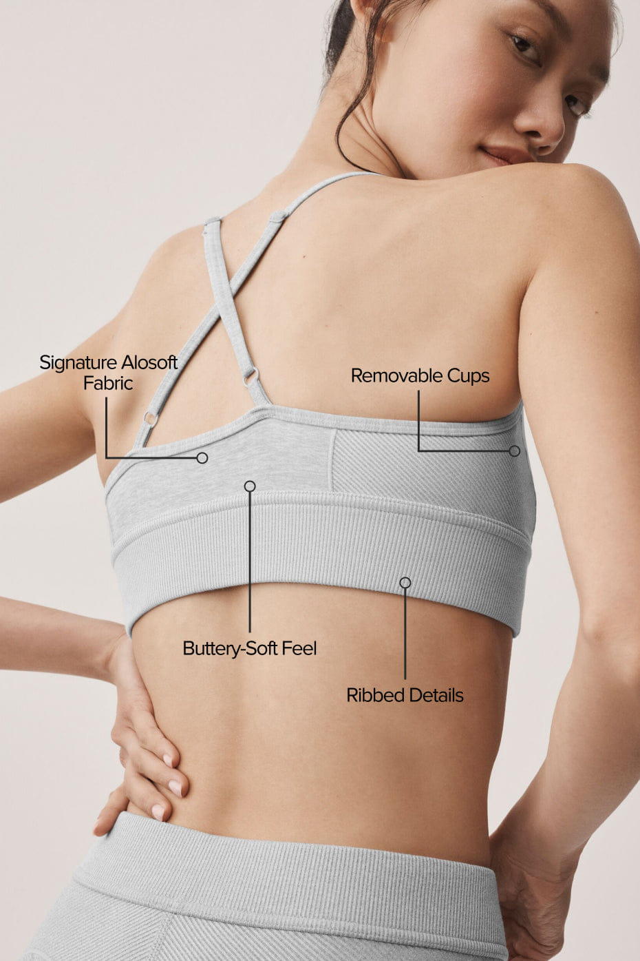 Alo Yoga Alosoft Relay Bra - Athletic Heather Grey/White