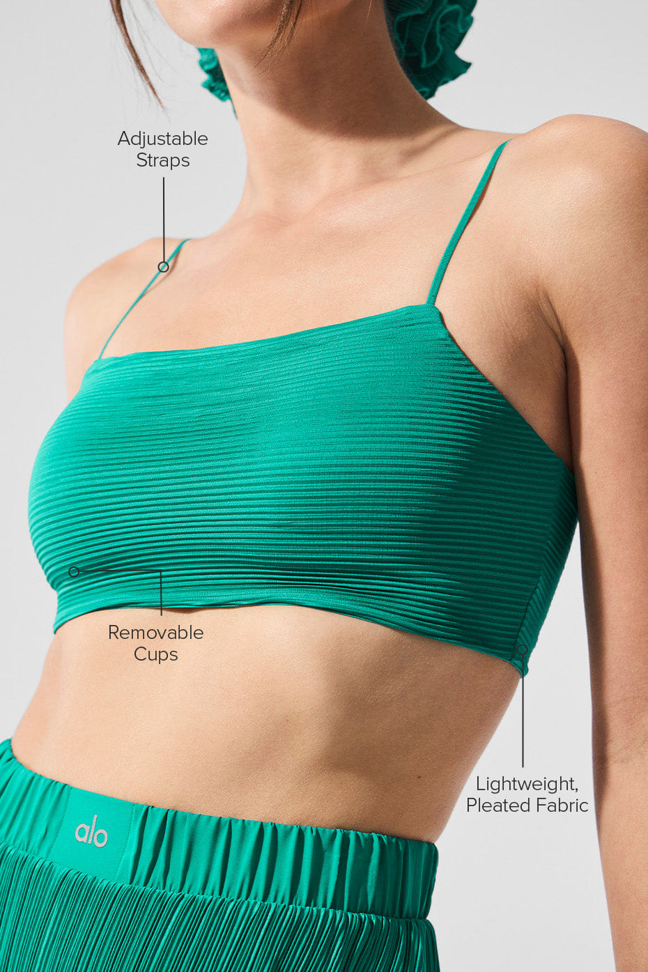 Alo Yoga Micro Plisse Game On Bra - Spruce Green