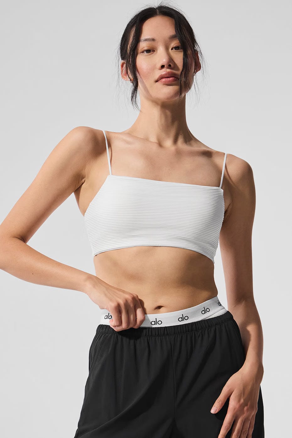 Alo Yoga Micro Plisse Game On Bra - White