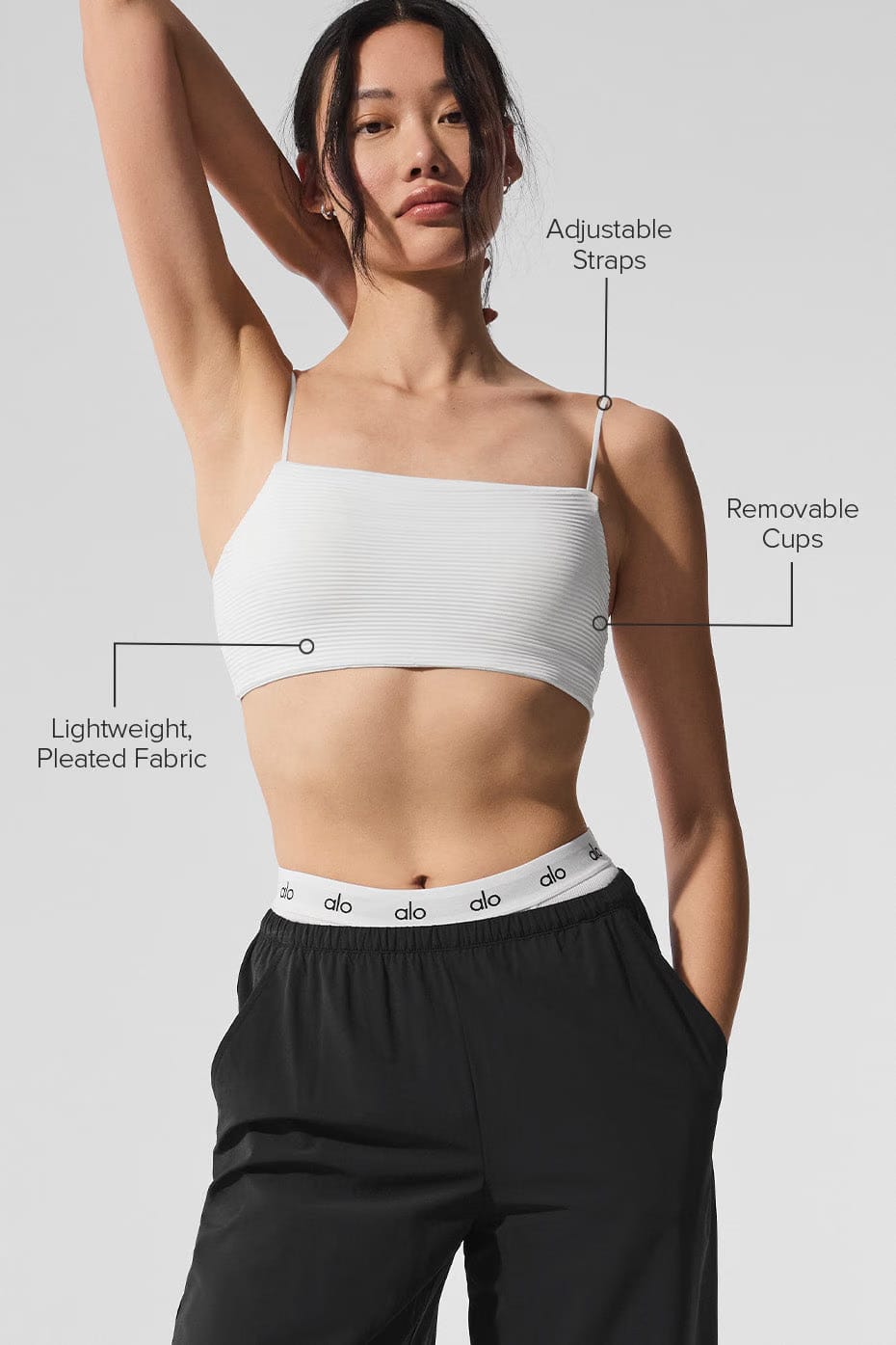 Alo Yoga Micro Plisse Game On Bra - White