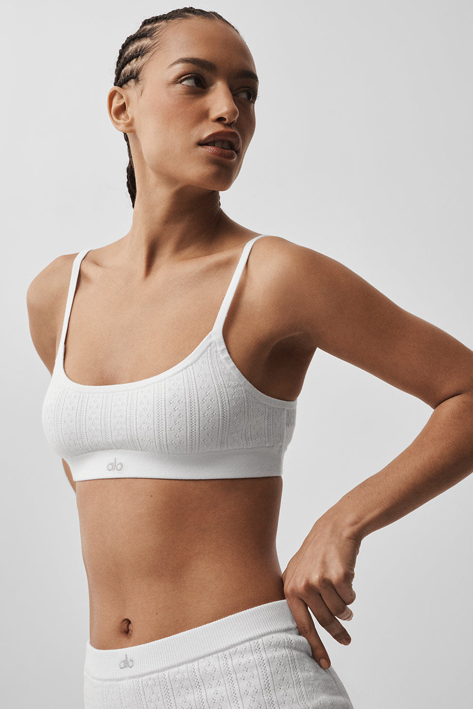 Alo Yoga Pointelle Sweater Be Mine Bra - Semi Sheer White