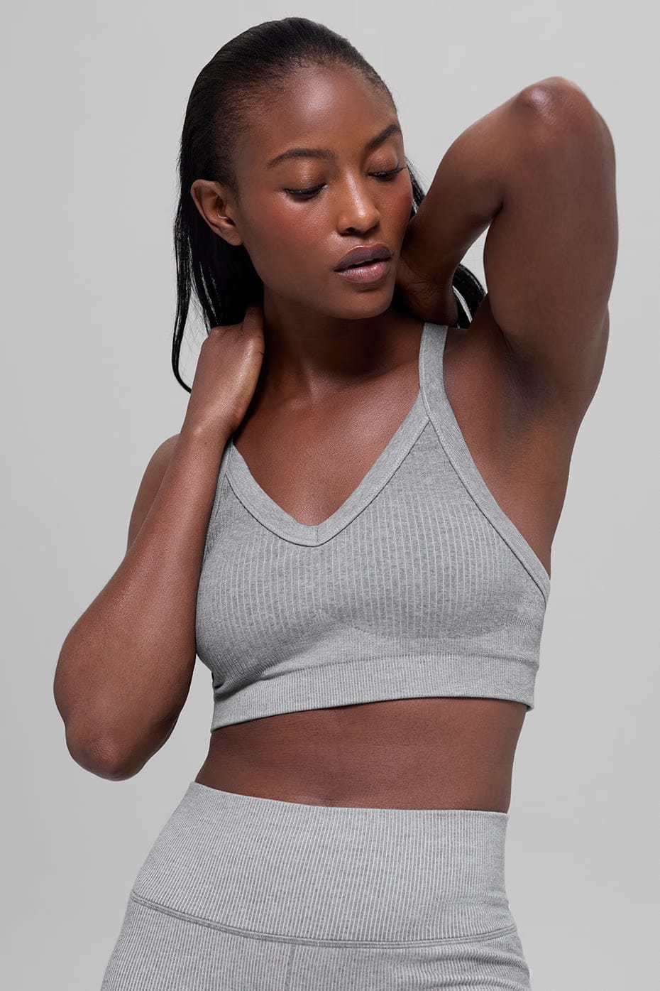 Alo Yoga Seamless Two Tone Rib Bra - Light Misty Grey Heather