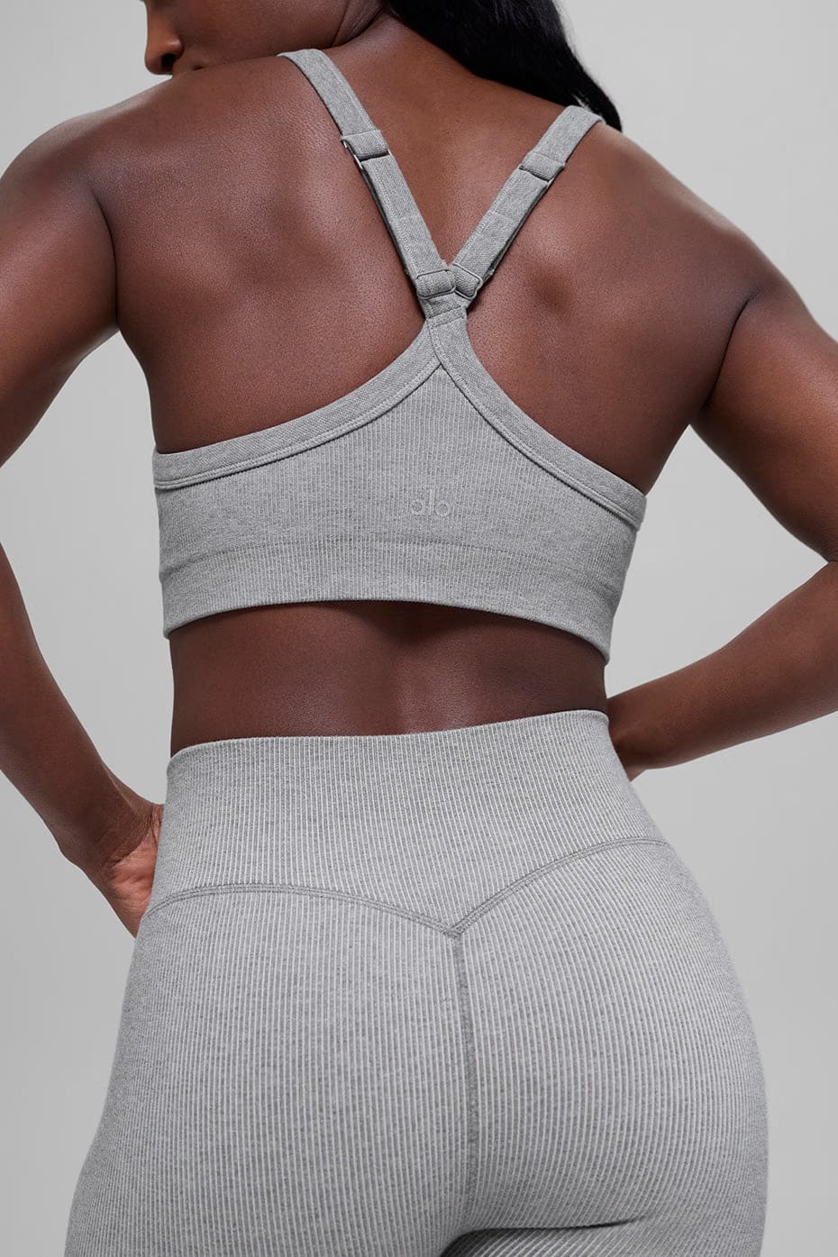 Alo Yoga Seamless Two Tone Rib Bra - Light Misty Grey Heather